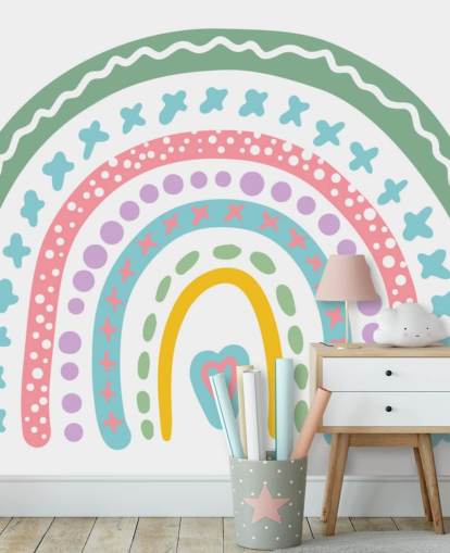 Kleurrijk Boho Rainbow muurbehang voor de slaapkamer van meisjes