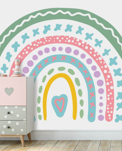 Colorido mural bohemio de arcoíris para dormitorio de niñas Colorido mural bohemio de arcoíris para dormitorio de niñas