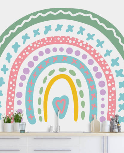 Carta da parati murale colorata Boho Rainbow per la camera da letto delle ragazze Carta da parati murale colorata Boho Rainbow per la camera da letto delle ragazze