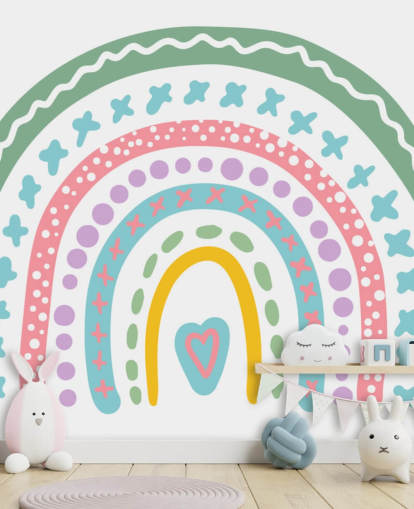 Fargerik Boho Rainbow Mural Bakgrunn for jentesoverom Fargerik Boho Rainbow Mural Bakgrunn for jentesoverom