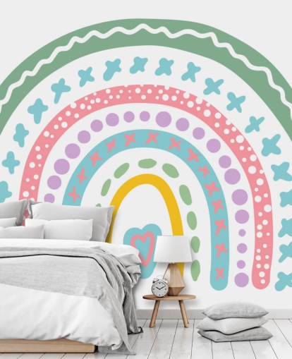 Colorful Boho Rainbow Mural Wallpaper for girls bedroom