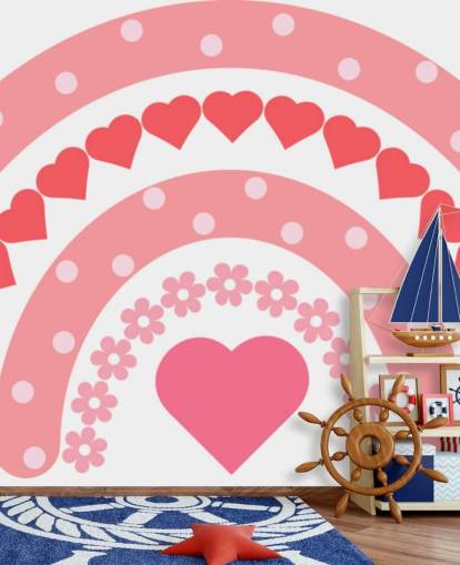 Mural de papel de parede Pink Boho Rainbow com corações Mural de papel de parede Pink Boho Rainbow com corações