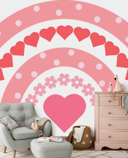 Pink Boho Rainbow Behangmuurschildering met hartjes