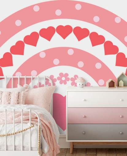 Pink Boho Rainbow Wallpaper Mural with hearts Pink Boho Rainbow Wallpaper Mural with hearts