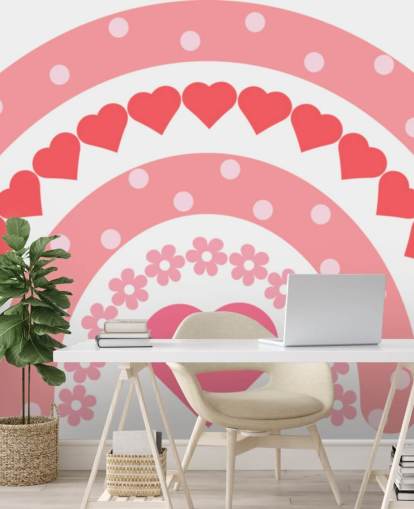 Pink Boho Rainbow Wallpaper Mural with hearts