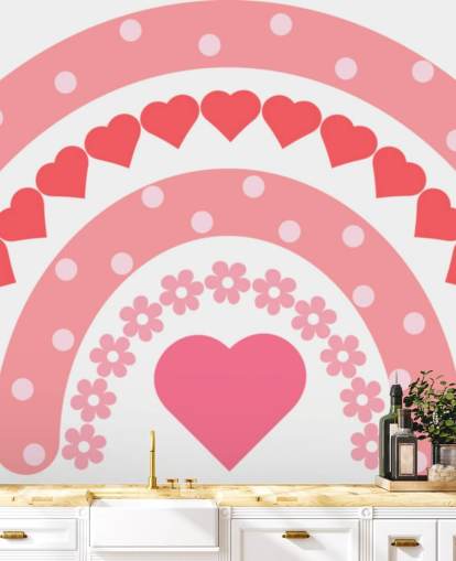 Pink Boho Rainbow Wallpaper Mural with hearts