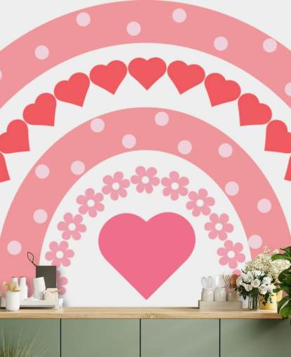 Pink Boho Rainbow Wallpaper Mural with hearts