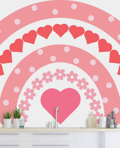 Pink Boho Rainbow Wallpaper Mural with hearts Pink Boho Rainbow Wallpaper Mural with hearts