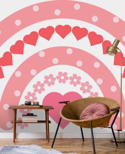 Pink Boho Rainbow Wallpaper Mural with hearts