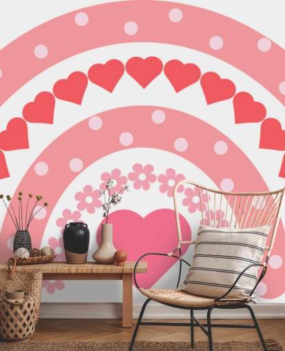 Pink Boho Rainbow Wallpaper Mural with hearts Pink Boho Rainbow Wallpaper Mural with hearts