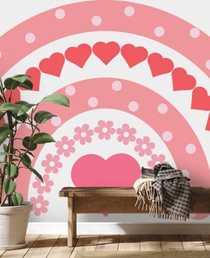 Pink Boho Rainbow Wallpaper Mural with hearts Pink Boho Rainbow Wallpaper Mural with hearts