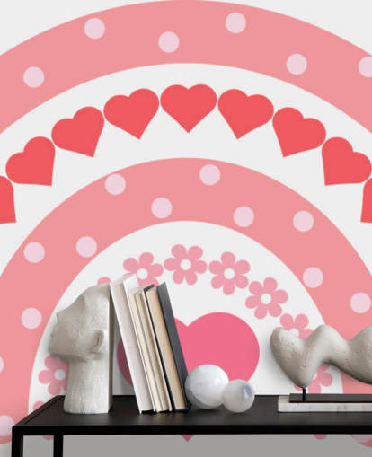Pink Boho Rainbow Wallpaper Mural with hearts