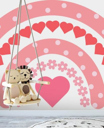 Mural de papel de parede Pink Boho Rainbow com corações