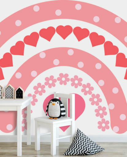 Pink Boho Rainbow Wallpaper Mural with hearts
