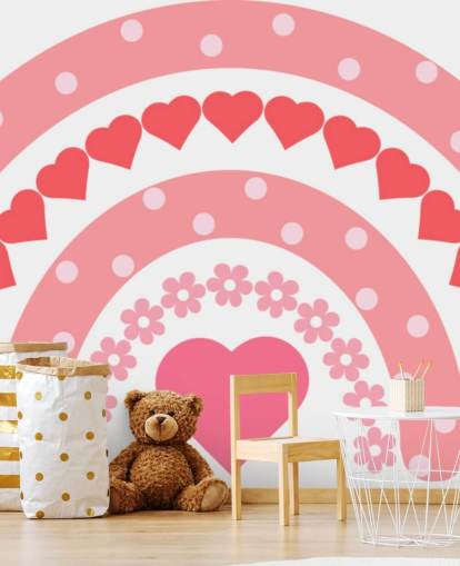 Pink Boho Rainbow Wallpaper Mural with hearts