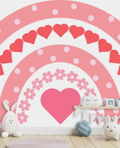 Carta da parati murale Pink Boho Rainbow con cuori Carta da parati murale Pink Boho Rainbow con cuori