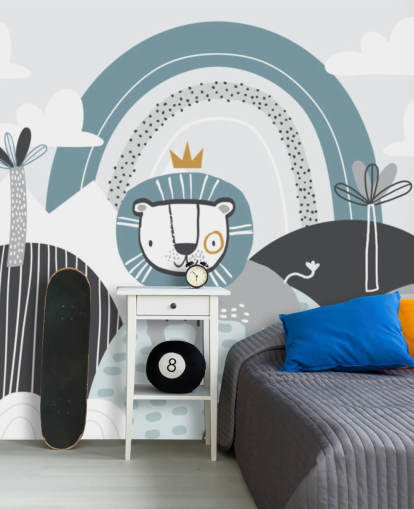 joli papier peint mural du roi lion en bleu dans la chambre de bébé