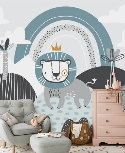 cute lion king wallpaper mural in blue in nursery cute lion king wallpaper mural in blue in nursery