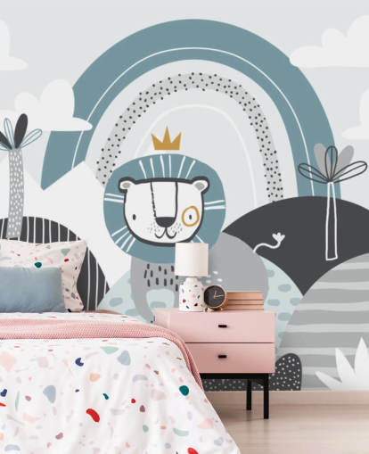 lindo mural de papel de parede do rei leão em azul no berçário lindo mural de papel de parede do rei leão em azul no berçário