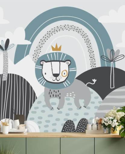 cute lion king wallpaper mural in blue in nursery cute lion king wallpaper mural in blue in nursery