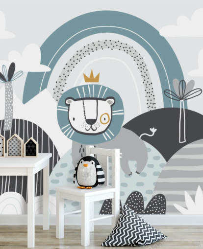 lindo mural de papel de parede do rei leão em azul no berçário lindo mural de papel de parede do rei leão em azul no berçário