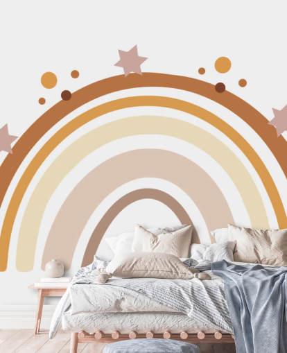 Neutral Boho Rainbow Wallpaper Mural for kids bedroom