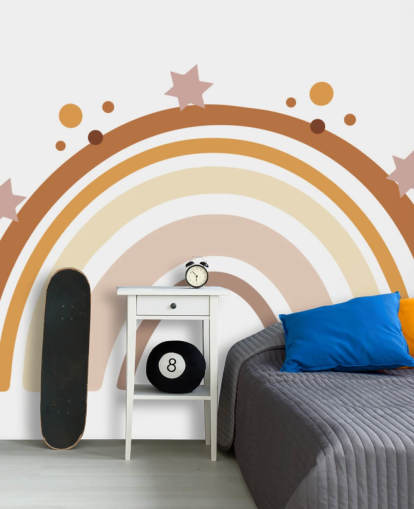 Neutraali Boho Rainbow Taustakuva seinämaalaus lasten makuuhuoneeseen Neutraali Boho Rainbow Taustakuva seinämaalaus lasten makuuhuoneeseen