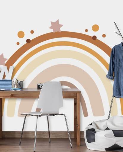 Nøytral Boho Rainbow tapet veggmaleri for barnas soverom