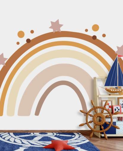 Carta da parati murale neutra Boho Rainbow per la cameretta dei bambini