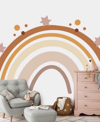 Neutral Boho Rainbow tapetväggmålning för barnens sovrum