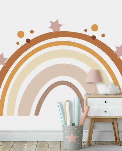 Carta da parati murale neutra Boho Rainbow per la cameretta dei bambini