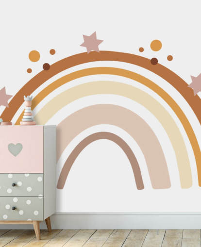 Neutral Boho Rainbow Wallpaper Mural for kids bedroom
