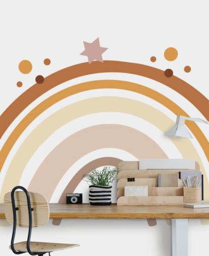 Mural de papel pintado de arcoíris bohemio neutro para dormitorio infantil Mural de papel pintado de arcoíris bohemio neutro para dormitorio infantil