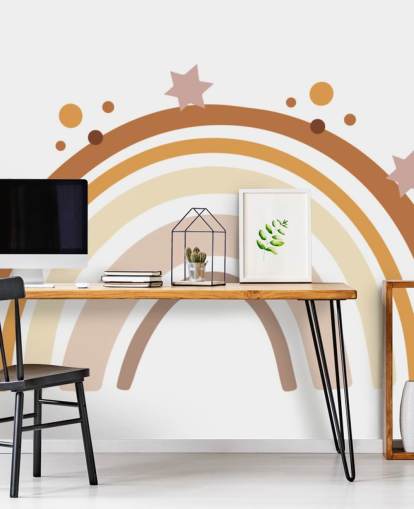 Neutral Boho Rainbow tapetväggmålning för barnens sovrum Neutral Boho Rainbow tapetväggmålning för barnens sovrum