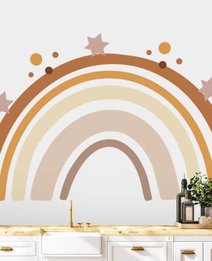 Neutral Boho Rainbow Wallpaper Mural for kids bedroom