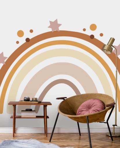 Neutral Boho Rainbow tapetväggmålning för barnens sovrum Neutral Boho Rainbow tapetväggmålning för barnens sovrum