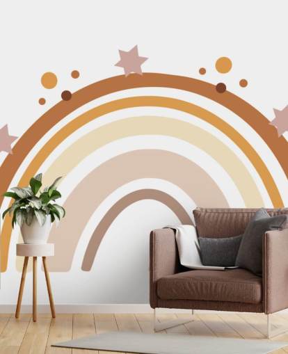 Neutral Boho Rainbow Wallpaper Mural for kids bedroom