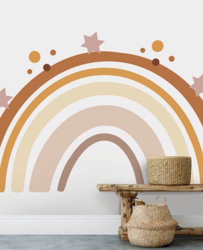 Neutral Boho Rainbow Wallpaper Mural for kids bedroom