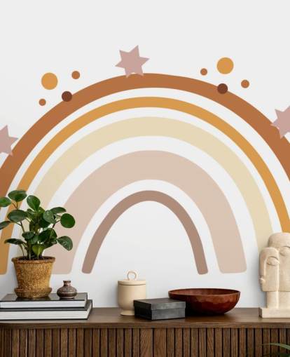 Neutral Boho Rainbow Wallpaper Mural for kids bedroom
