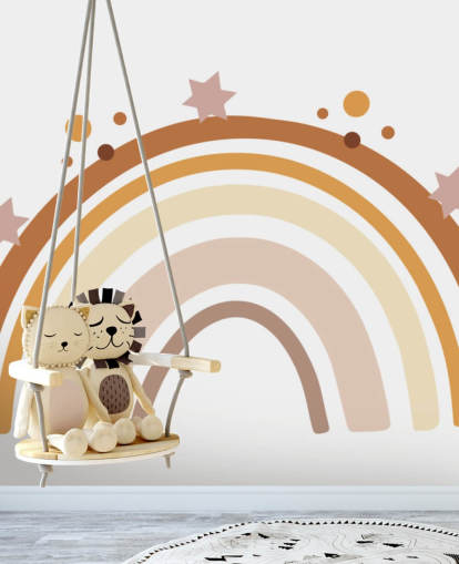 Carta da parati murale neutra Boho Rainbow per la cameretta dei bambini