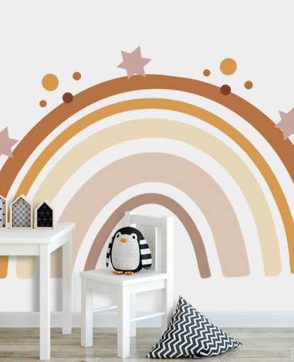 Carta da parati murale neutra Boho Rainbow per la cameretta dei bambini
