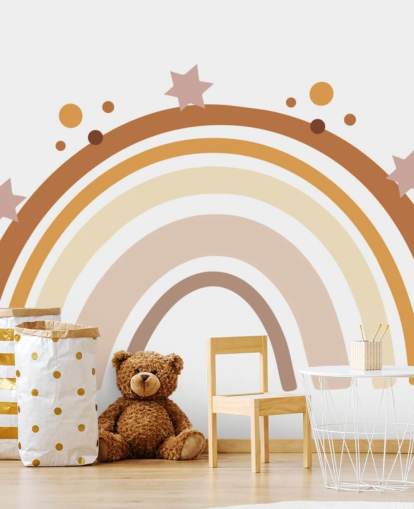 Neutraali Boho Rainbow Taustakuva seinämaalaus lasten makuuhuoneeseen Neutraali Boho Rainbow Taustakuva seinämaalaus lasten makuuhuoneeseen