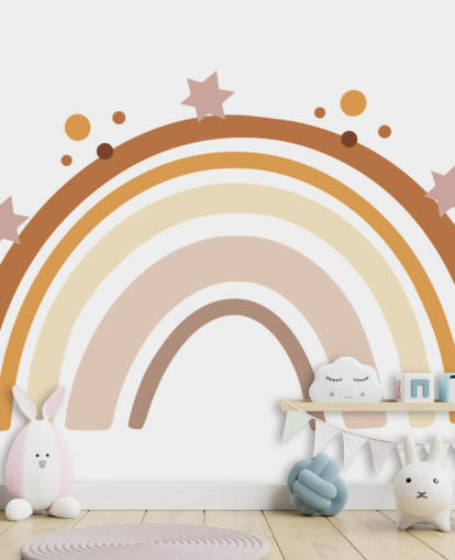 Mural de papel pintado de arcoíris bohemio neutro para dormitorio infantil