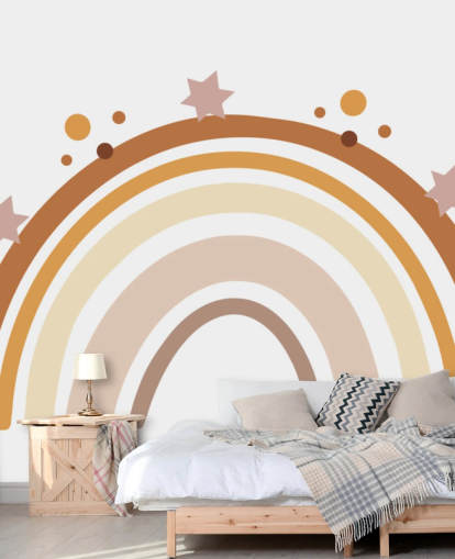Mural de papel pintado de arcoíris bohemio neutro para dormitorio infantil