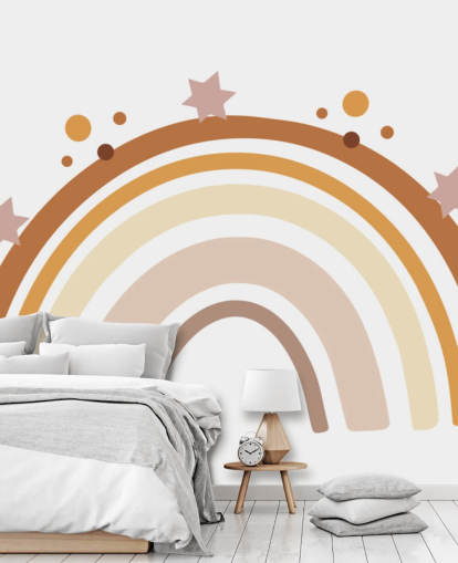 Carta da parati murale neutra Boho Rainbow per la cameretta dei bambini