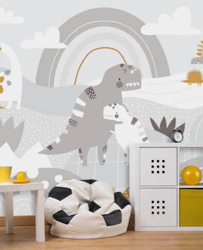 cute dinosaurs on a mountain with a rainbow wallpaper wall mural cute dinosaurs on a mountain with a rainbow wallpaper wall mural