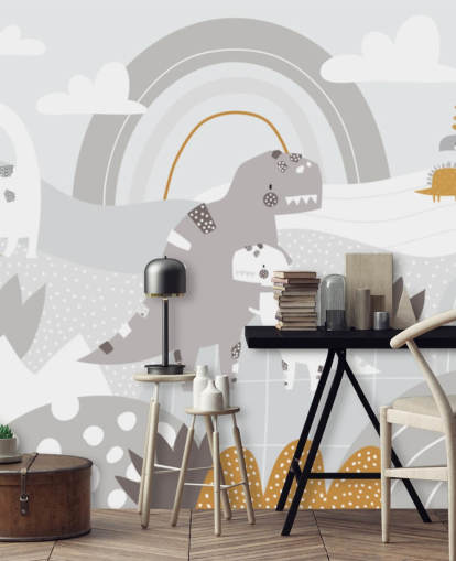 cute dinosaurs on a mountain with a rainbow wallpaper wall mural cute dinosaurs on a mountain with a rainbow wallpaper wall mural