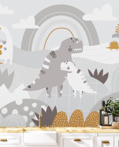 cute dinosaurs on a mountain with a rainbow wallpaper wall mural cute dinosaurs on a mountain with a rainbow wallpaper wall mural