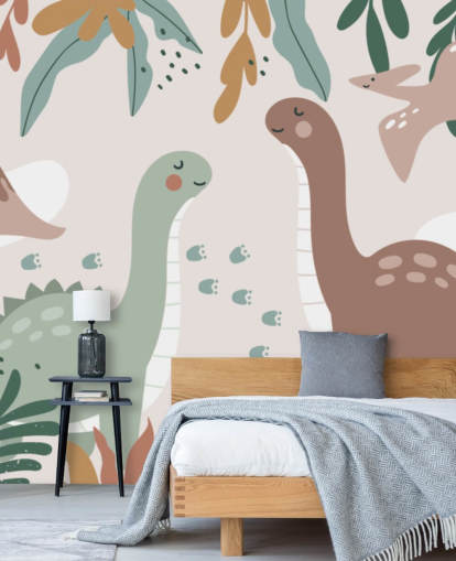 Cute Dinosaurs in the Tropics Wallpaper Mural for kids bedroom