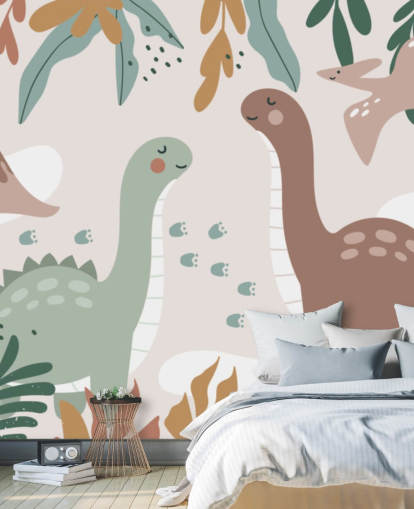 Cute Dinosaurs in the Tropics Wallpaper Mural for kids bedroom